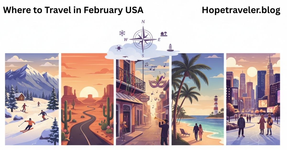 Scenic winter and spring destinations in the USA to travel in February.