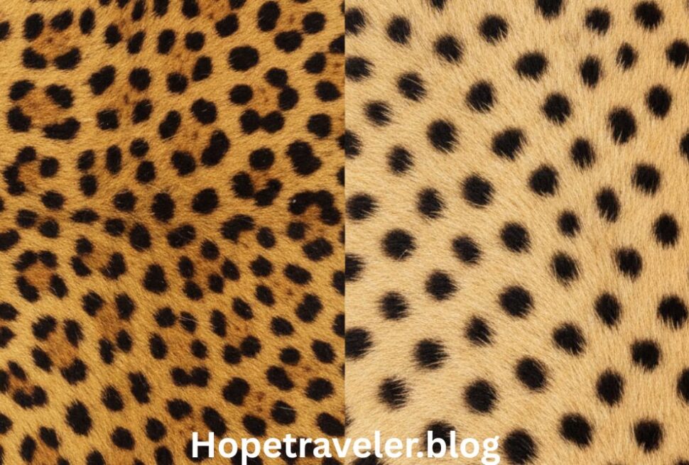 Leopard print has rosettes, while cheetah print has solid black dots