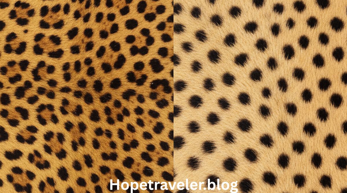 Leopard print has rosettes, while cheetah print has solid black dots